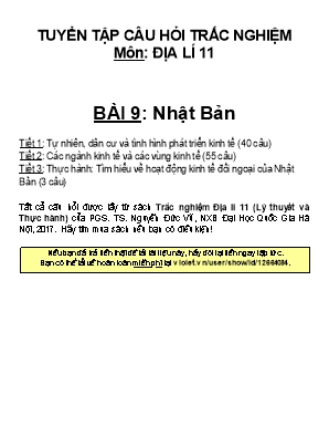 Tuyển tập câu hỏi trắc nghiệm môn Địa lí Lớp 11 - Bài 9 Nhật Bản
